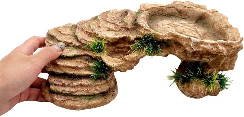 M2cbridge Reptile Hide Resting Step Ledge Cave Hideout Turtle Basking Platform – Great for Reptiles, Amphibians, and Fish (Sandy Brown) - Image 4
